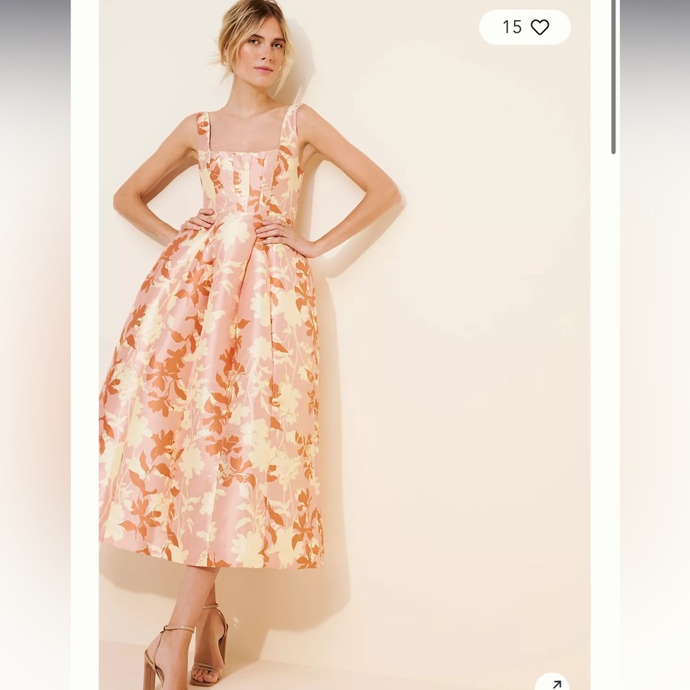 BHLDN Sleeveless Square-Neck Floral Fit & Flare Midi Dress